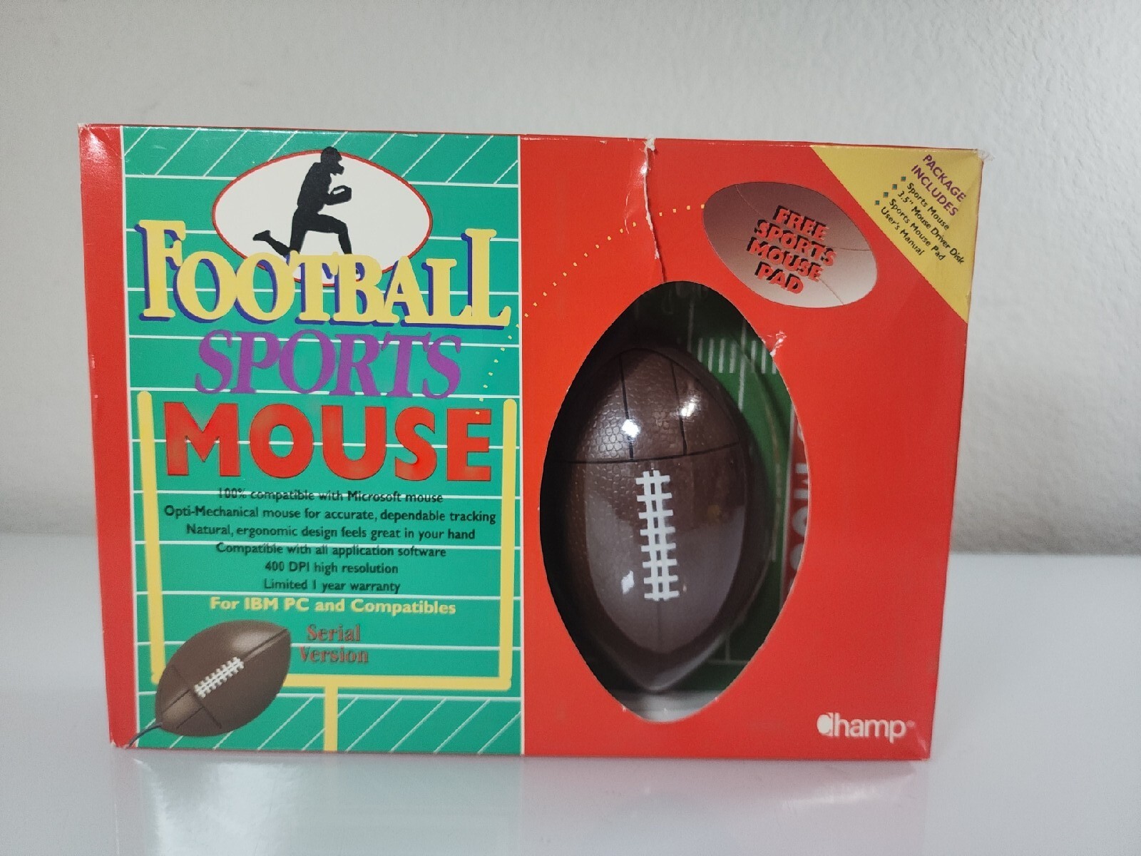 New Old Stock Football Sports Mouse by Champ Wired Serial IBM PC & Compatible 