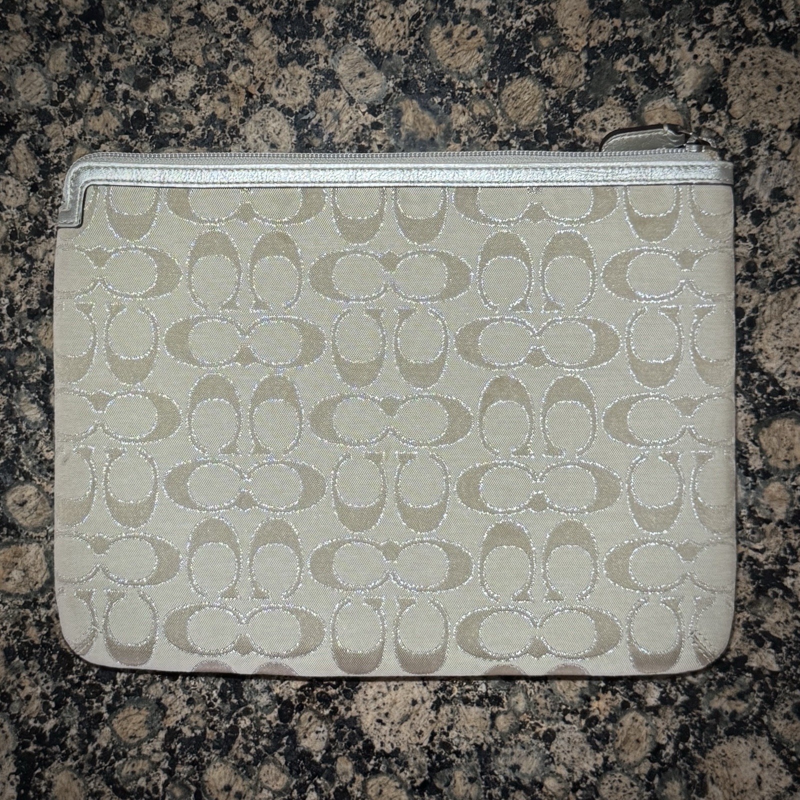 Coach Signature Canvas Tablet Sleeve Case Beige Tan with Pink Interior 11 x 9