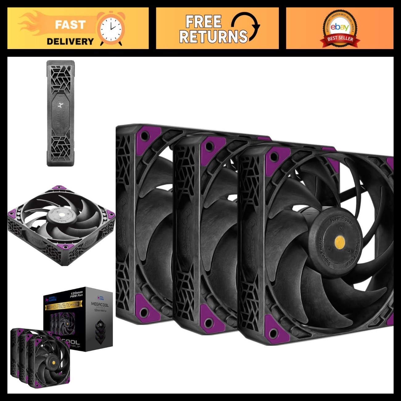 120mm PWM Case Fan 3-Pack, High Airflow Cooling, Quiet Operation, PC Upgrade