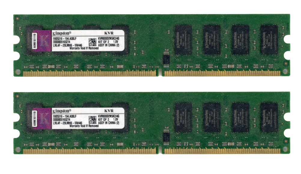 KINGSTON 4GB 2x2GB DDR2 PC2-6400 800MHz KVR800D2N5K2/4G 9905316-194.A00LF