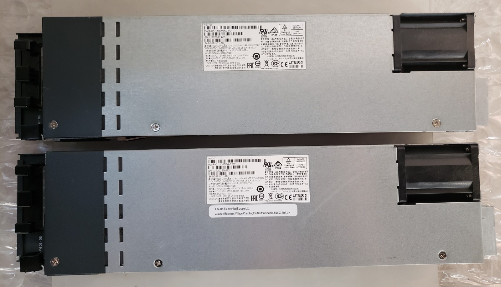 Pair of Cisco PWR-C1-1100WAC 1100W 341-0561-01 1100W PA-1112-1A-LF Power Supply