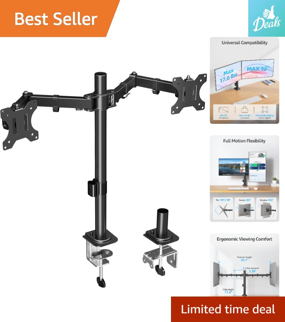 Versatile Dual Monitor Stand - Supports Up to 32'' Screens with Metal Build