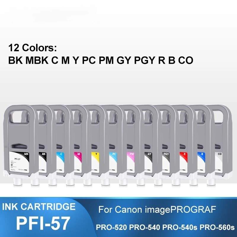 700ML PFI-57 Ink Cartridge With Ink For Canon 520 540 560s Printer 12Colors/Set