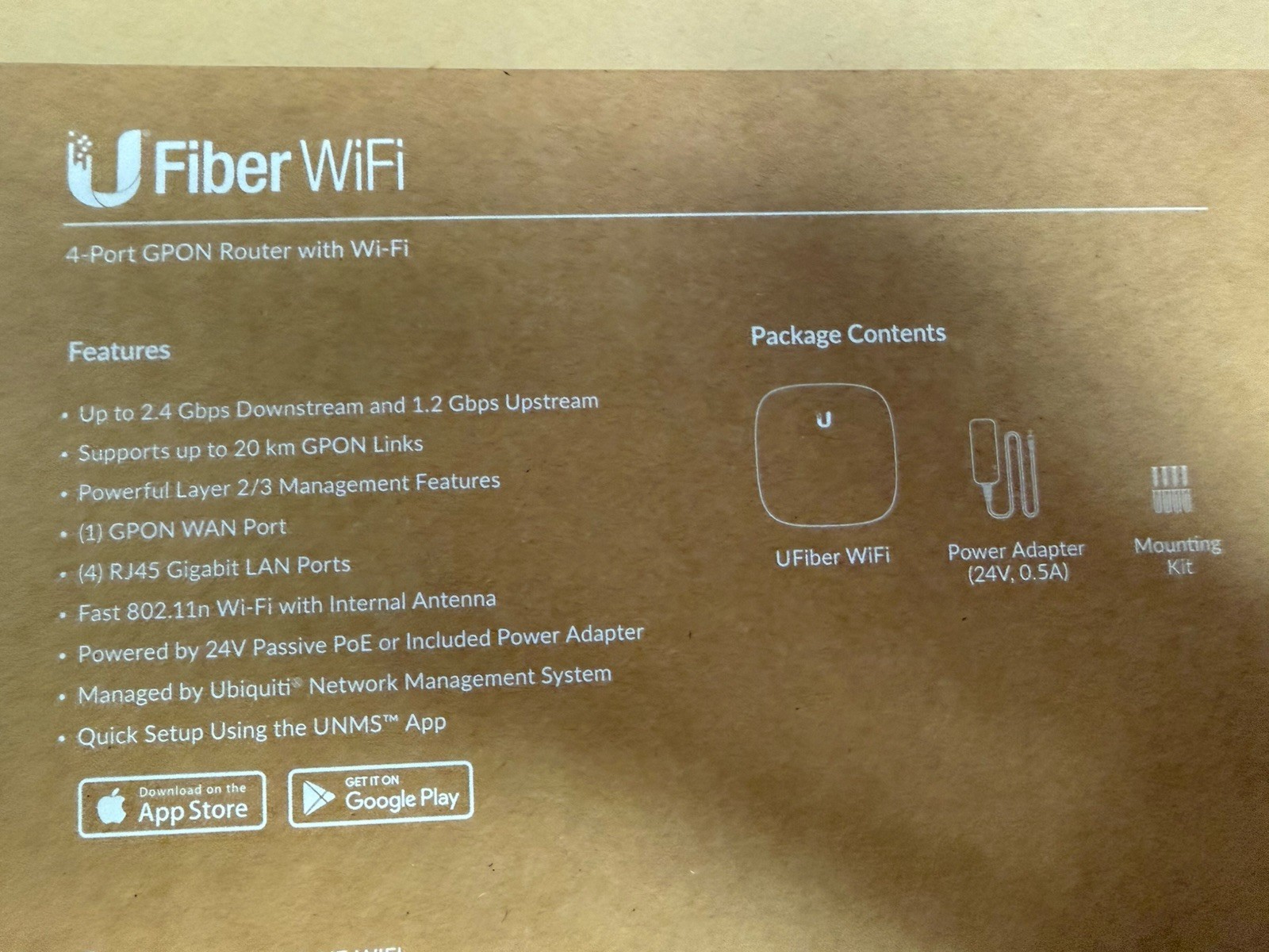 New  Ubiquiti UFiber WiFi GPON 4-Port Router with WiFi   2.4 Gbps