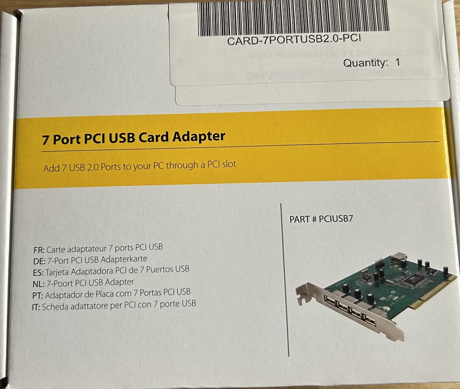 StarTech.com 7 Port PCI USB Card Adapter PCIUSB7 - New / Open Box