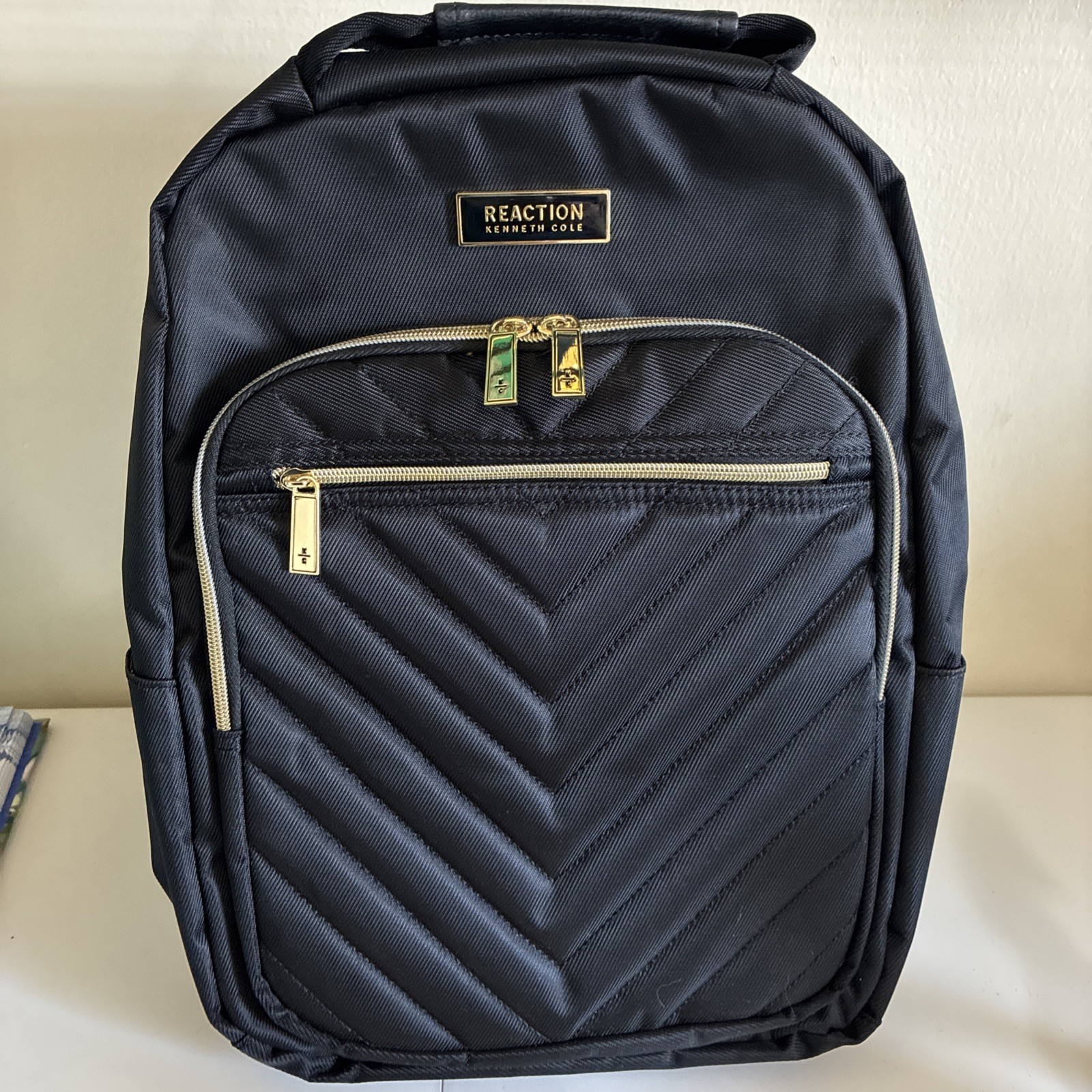 Kenneth Cole Reaction Chelsea Chevron 15" Laptop Backpack Bookbag Black Org.$200