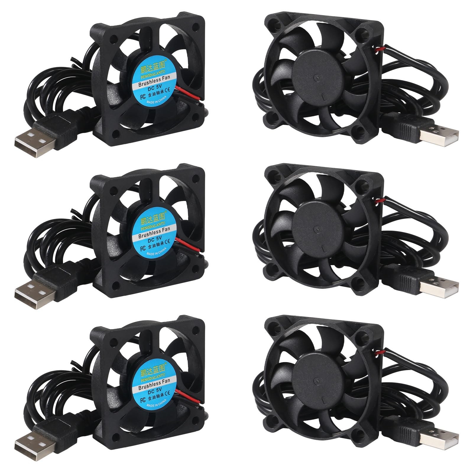 6Pcs 50Mm Fan USB 50Mm X10Mm Brushless Cooling Fan DC 5V USB Brushless Cooling