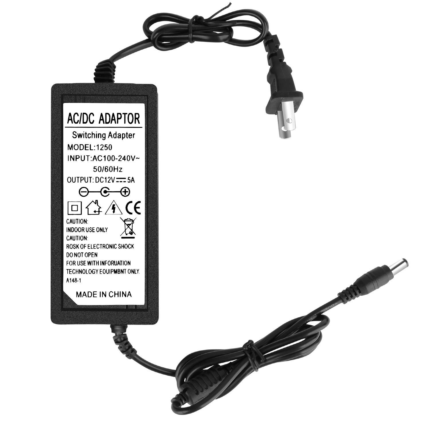 12V 5A Power Supply, Waysse AC DC Adapter, Converter 100-240V to 12V5A, black 