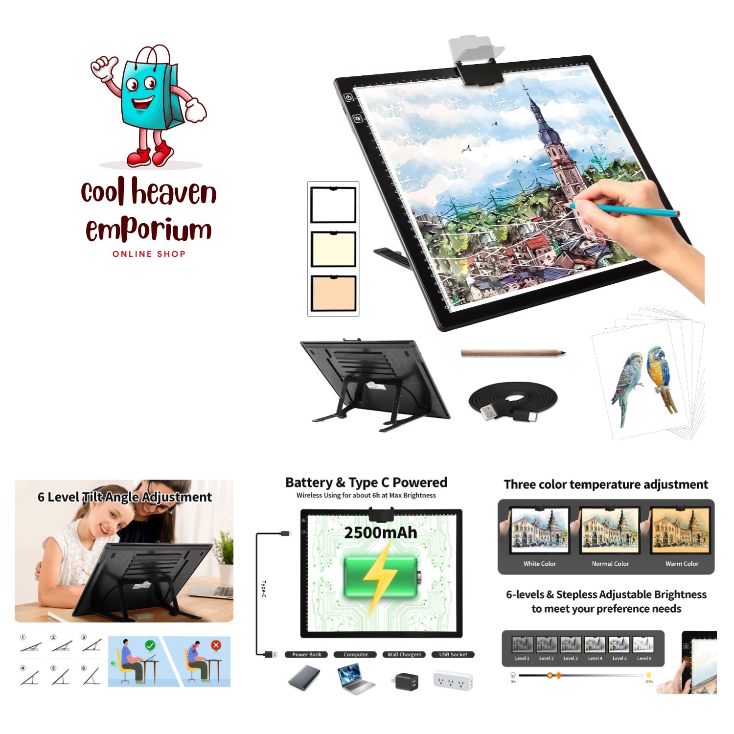 Sleek A3 Rechargeable Light Box with Adjustable Stand & Clip – Art’s Best Friend