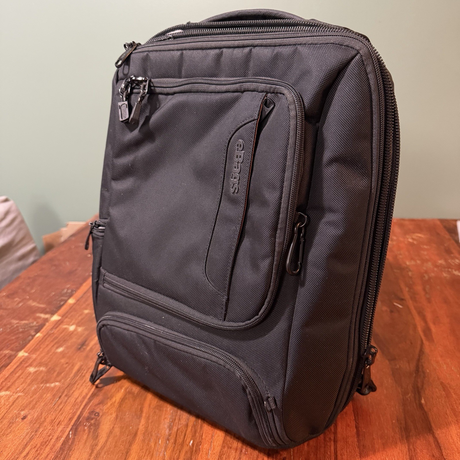 eBags Professional Slim Junior Laptop Backpack Solid Black EUC Trolley Pass Thru