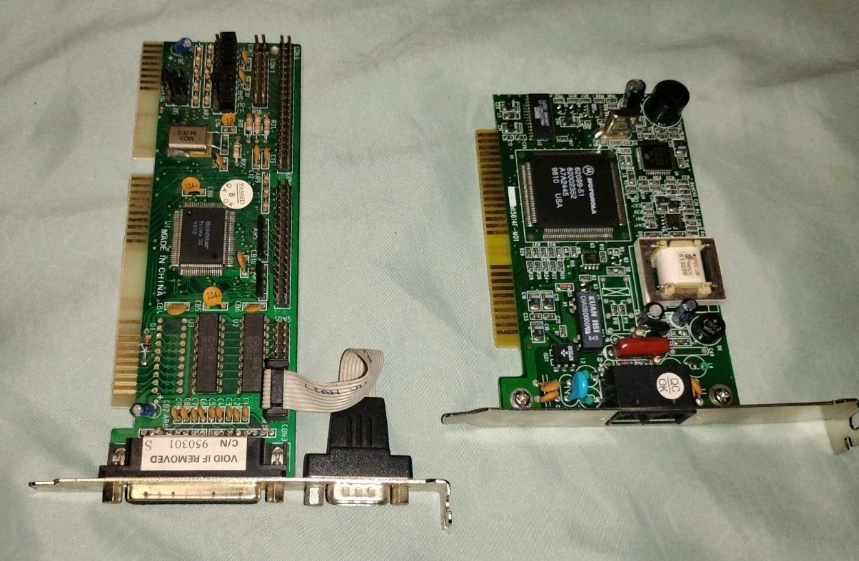 Lot of 2 Vintage ISA Communication Cards– SURFnet H2V-0 Modem + S16A Ethernet