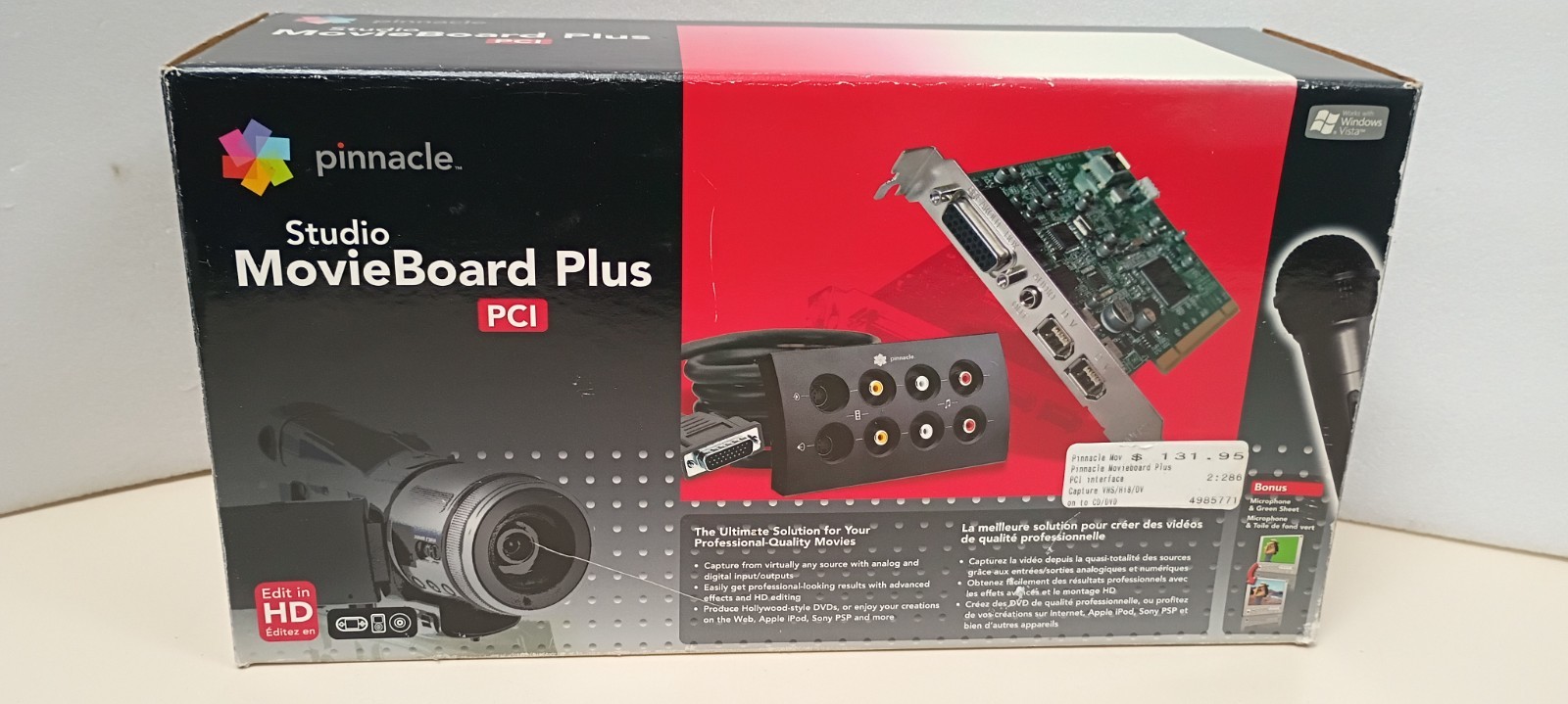 Pinnacle Studio MovieBoard Plus PCI Video Editing  for Windows Vista NO PCI CARD