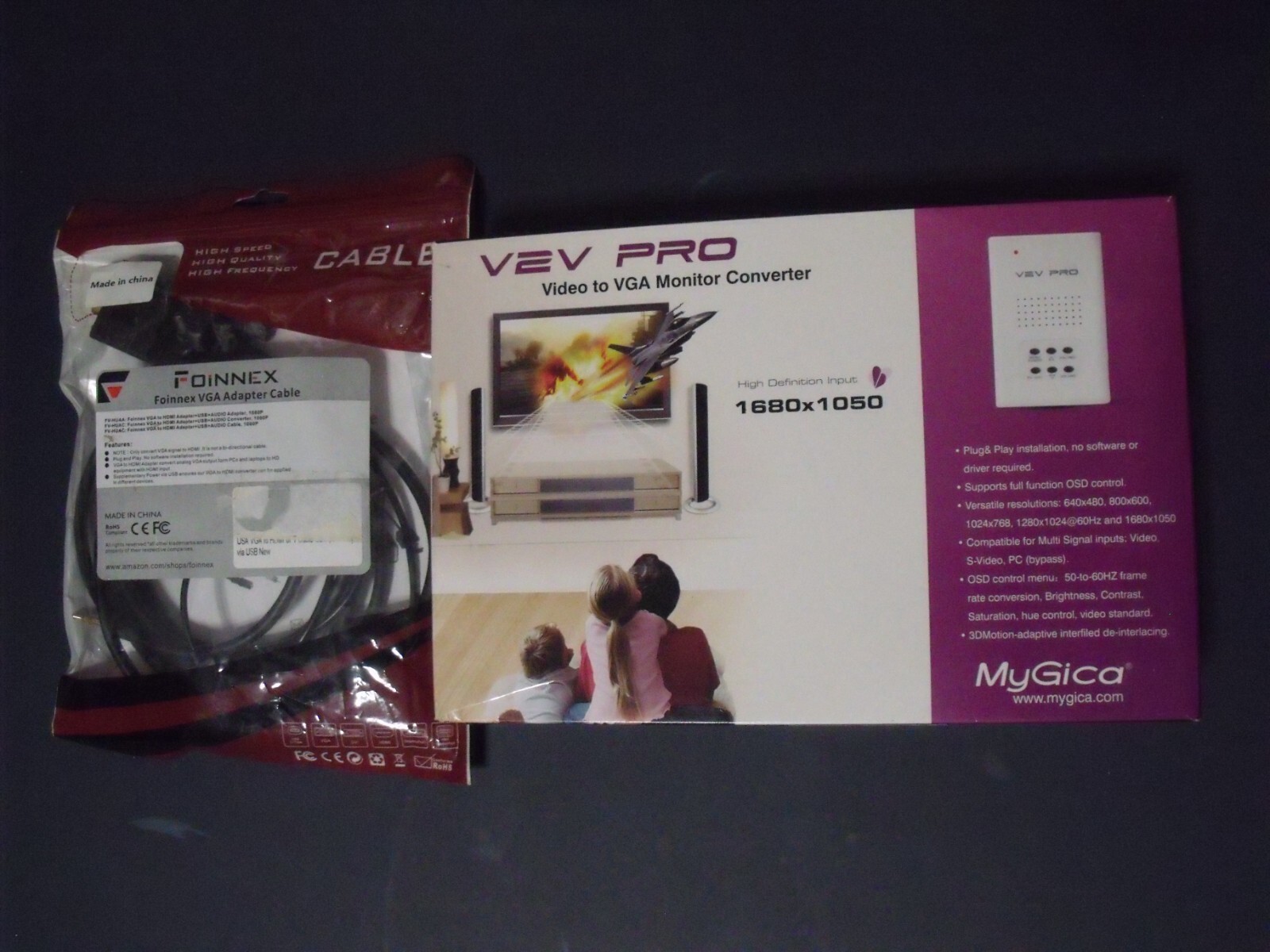 MyGica V2V Pro Video to VGA Monitor Converter + VGA to HDMI Adapter Cable