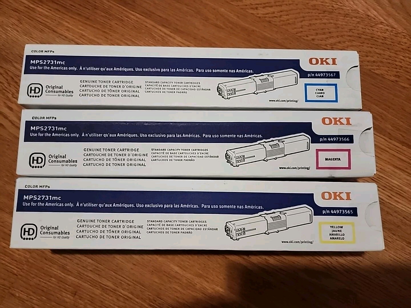Lot of 3 OKI Data  OEM 44973567 44973466 44973565 Cyan Yellow Magenta Toner