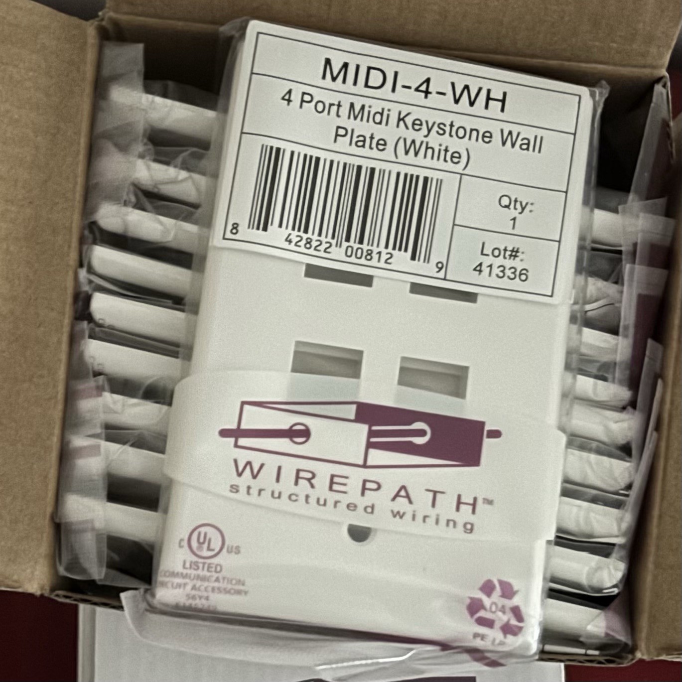 Qty 30 - Wirepath MIDI-4-WH 4-Port Midi Keystone Wall Plates
