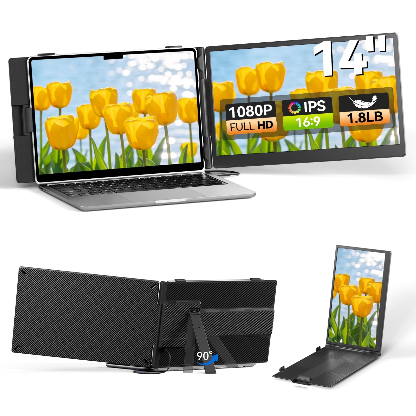 Laptop Screen Extender 14", FHD 1080P Portable Monitor for Laptop, Light Moni...