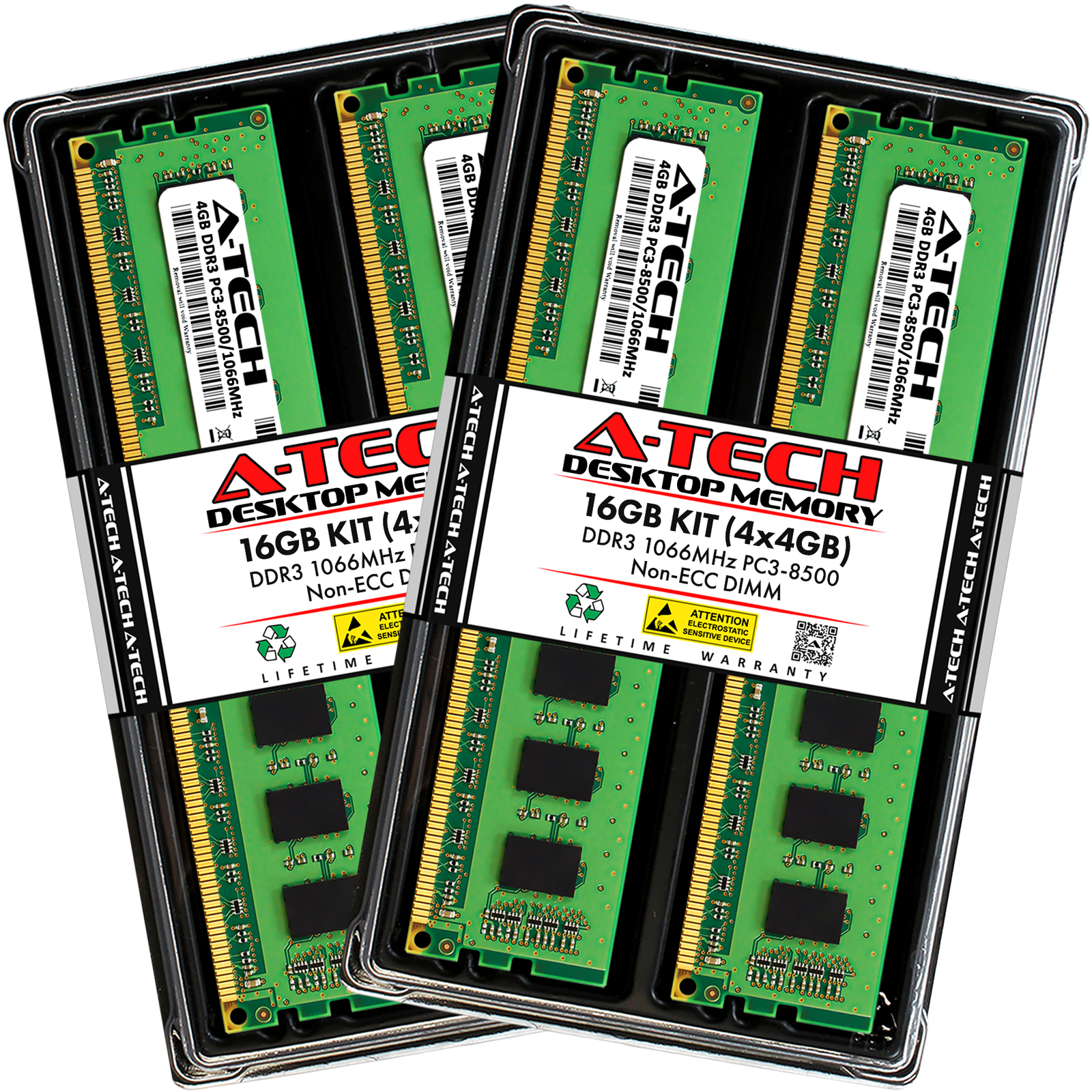 A-Tech 16GB Kit 4x 4GB PC3-8500 Desktop DIMM DDR3 1066 MHz Non-ECC Memory RAM