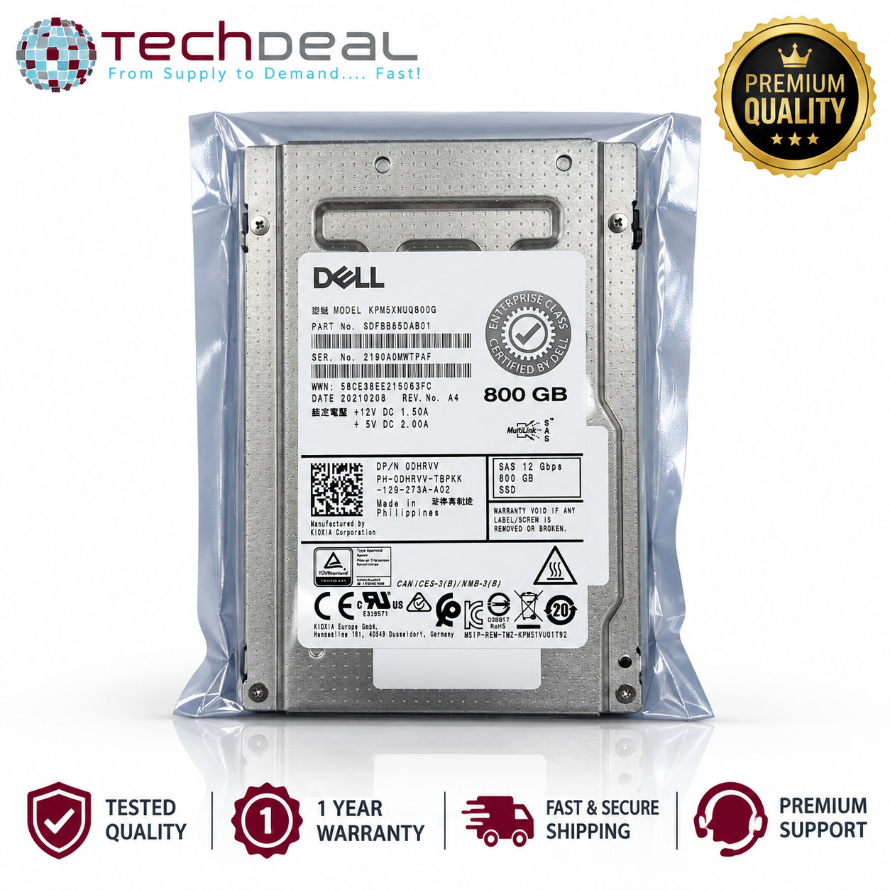 Dell / Kioxia 800GB 2.5" SAS 12Gb/s Enterprise SSD 0DHRVV KPM5XMUG800G