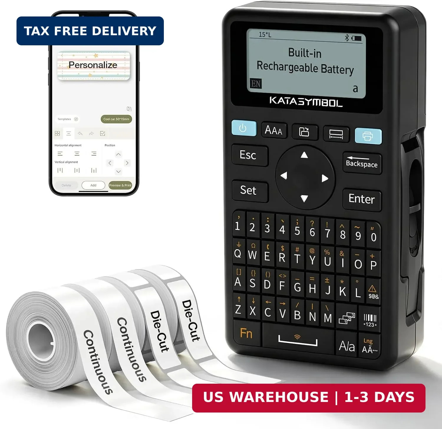 SUPVAN E11 Keyboard & Bluetooth Label Maker Machine with 4 Tapes