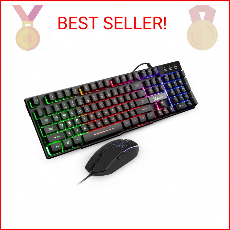 mafiti RK101 Computer Keyboard Mouse Combo Wired, RGB Backlit USB Keyboard for P