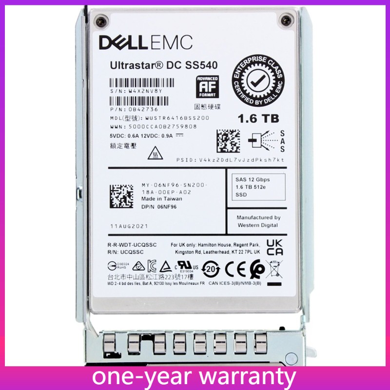 6NF96 06NF96 Dell EMC 1.6TB 12Gbps SAS MU TLC 2.5'' 512e SSD 14/15/16G KIT