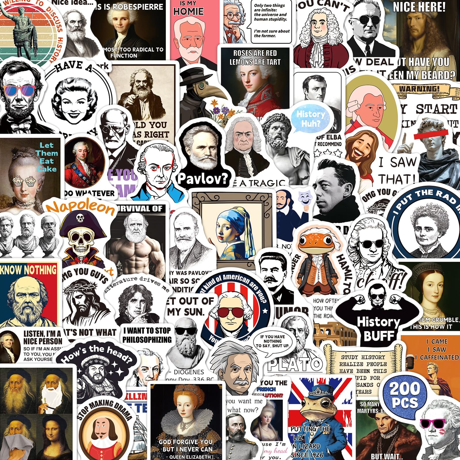 Yqskt 200PCS Funny History Stickers, Historical Figure Brown, Red, Black