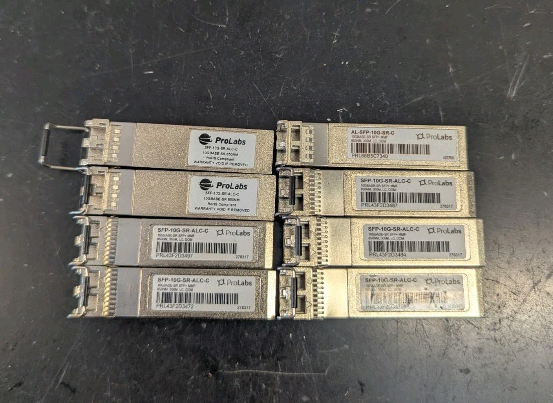 (8) ProLabs SFP-10G-SR-ALC-C 10GBase-SR 850nm MMF Transceivers