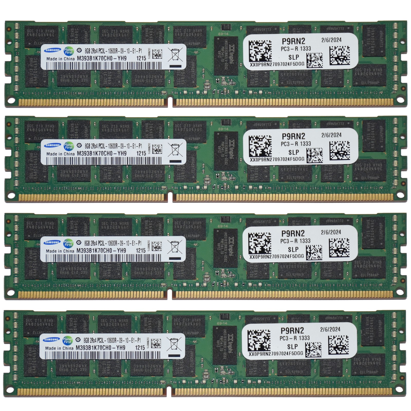 Samsung 192GB 24x8GB 1333MHz DDR3 PC3L-10600R 1.35V Memory RAM M393B1K70CH0-YH9
