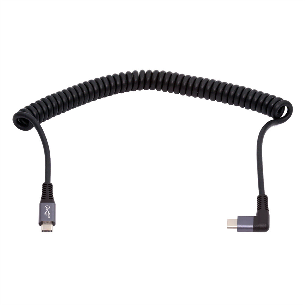 Telescopic Stretch Coiled USB-C USB4 Cable Type-C Male to Male 20Gbps Up Angled