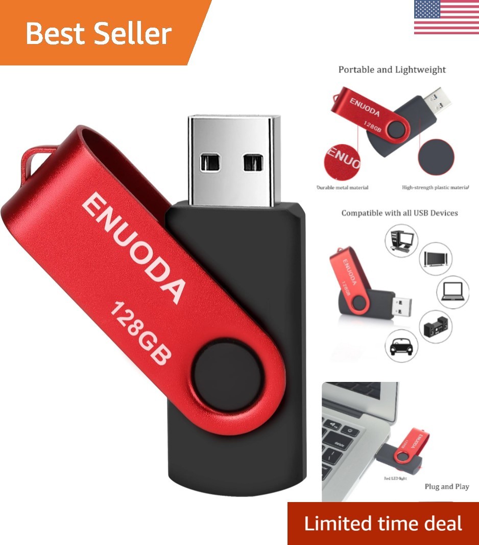 Compact 128GB Red Thumb Drive - Swivel Design, USB 2.0 for Fast Data Transfer