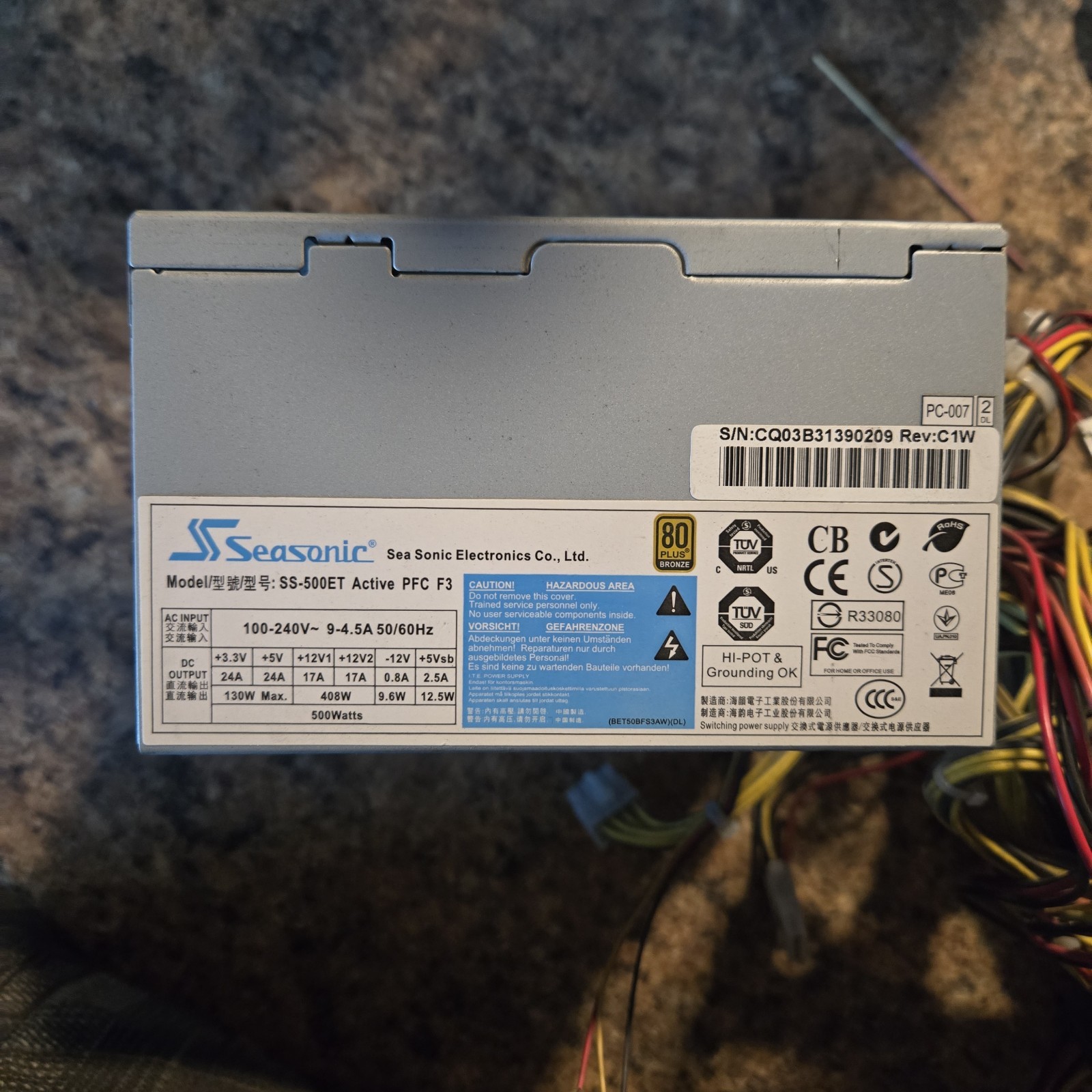 Seasonic SS-500ET 500W Power Supply (80 PLUS Certified) ATX12V Tested Working