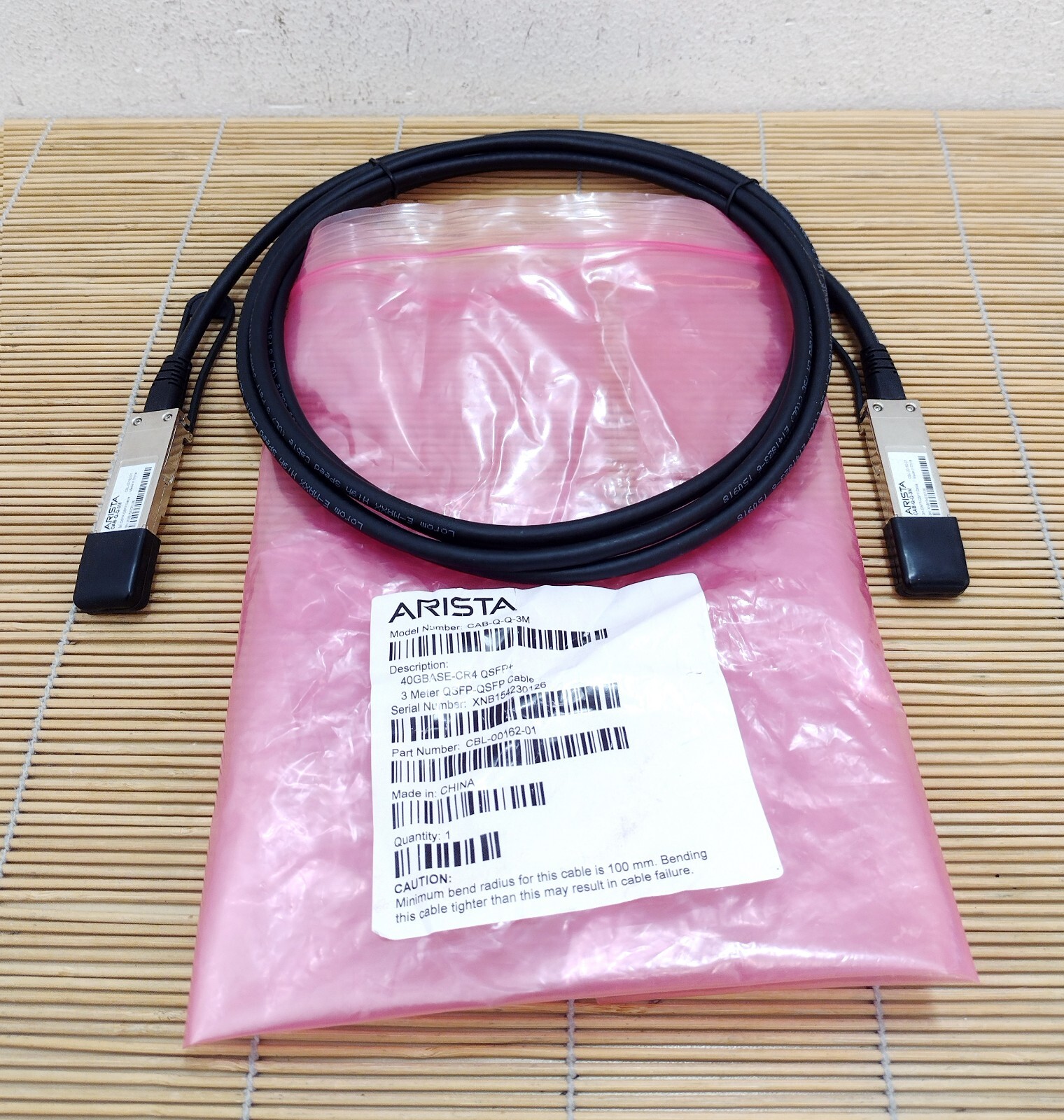 New Arista CAB-Q-Q-3M 40GbE QSFP+ to QSFP+ twinax copper cable 3M New Open