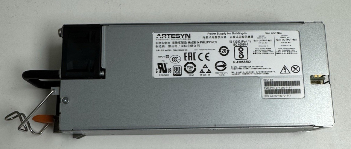 Dell EMC Artesyn 071-000-712-01 1100W Platinum Power Supply 700-013850-0100