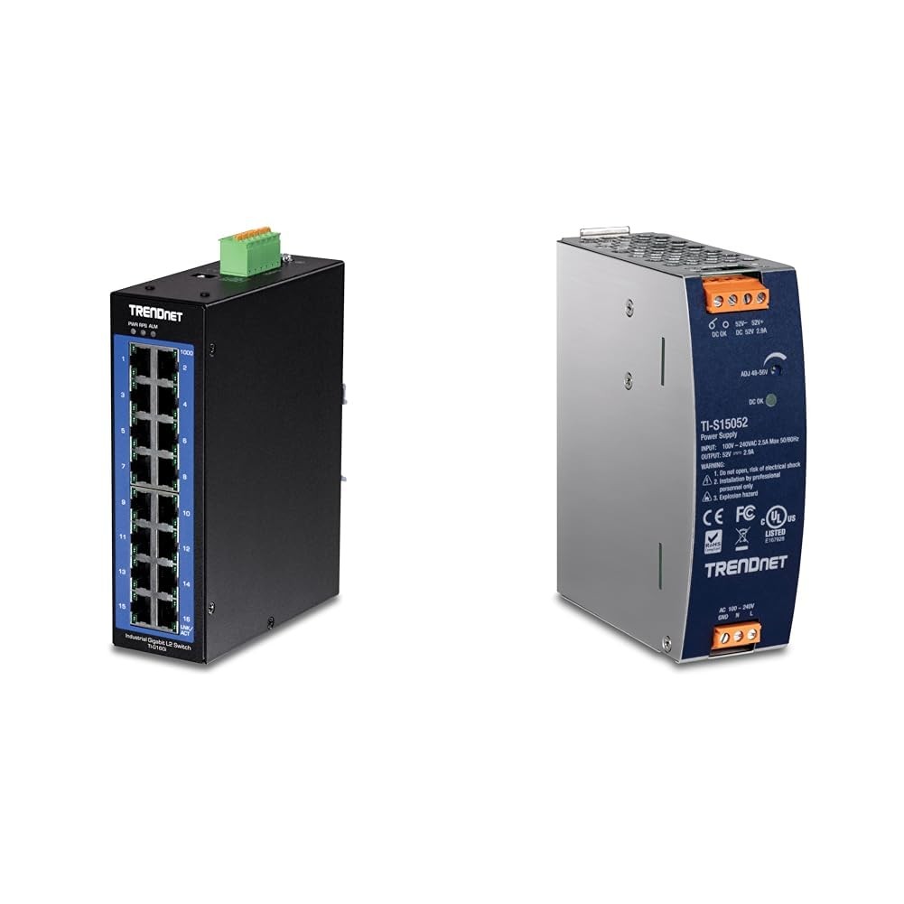 Bundle: TRENDnet 16-Port Industrial Gigabit L2 Managed DIN-Rail Bundle
