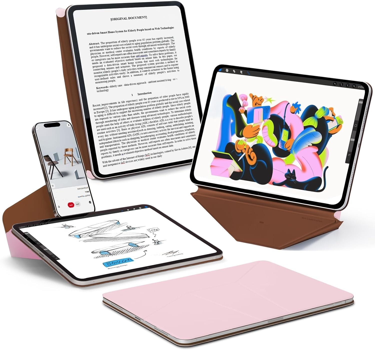 MOFT Dynamic Folio iPad Pro 11" M5 M4 Case Light Pink Brownie