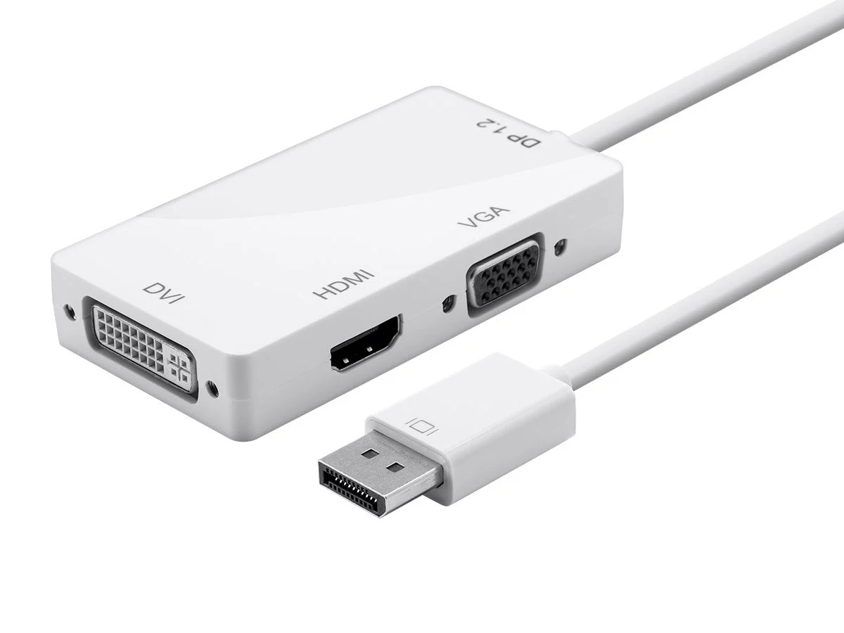 Monoprice DisplayPort 1.2a to 4K HDMI, Dual Link DVI, VGA Passive Adapter, White