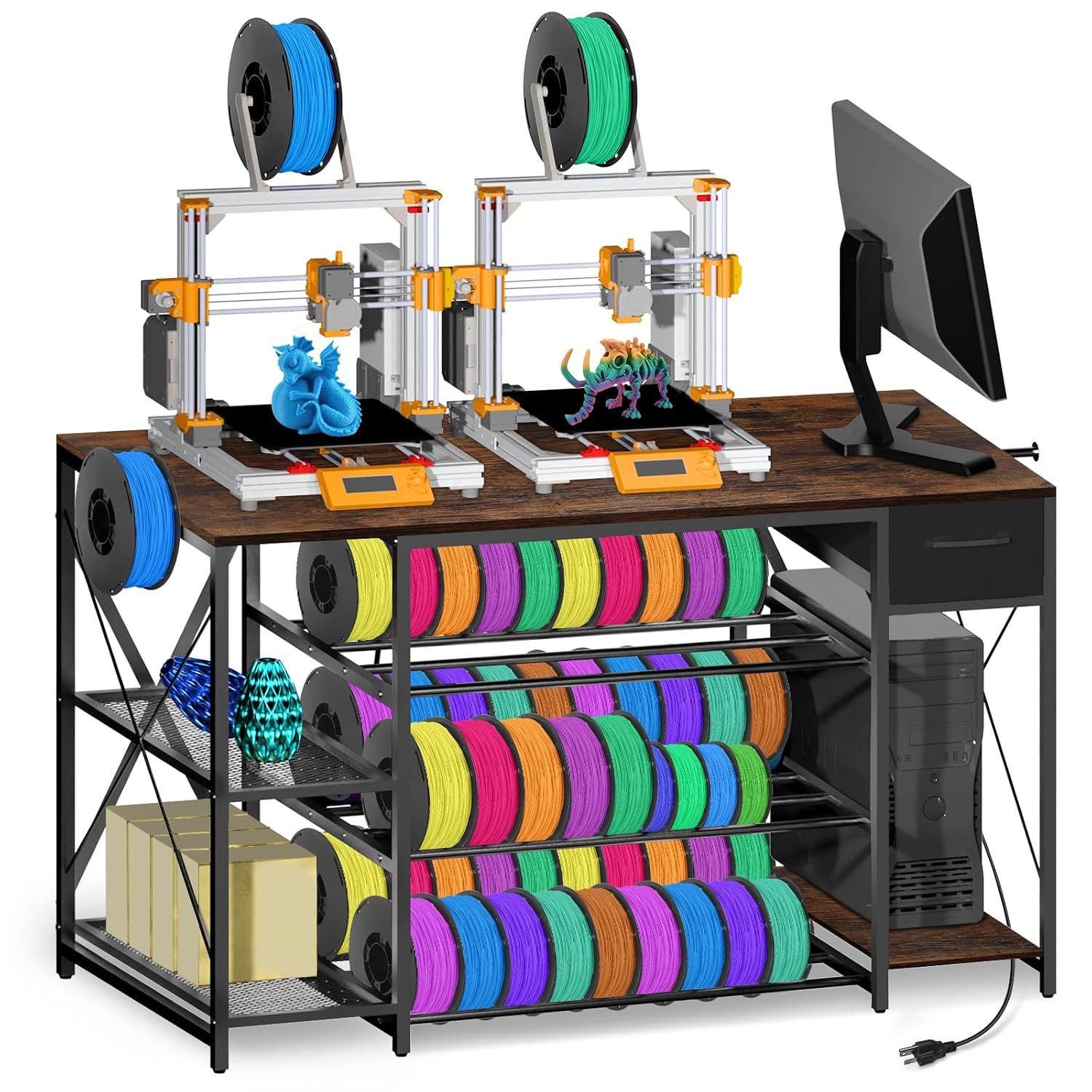3D Printer Stand with Charging Station, Large 4-Tier 3D Printer Table with Filam
