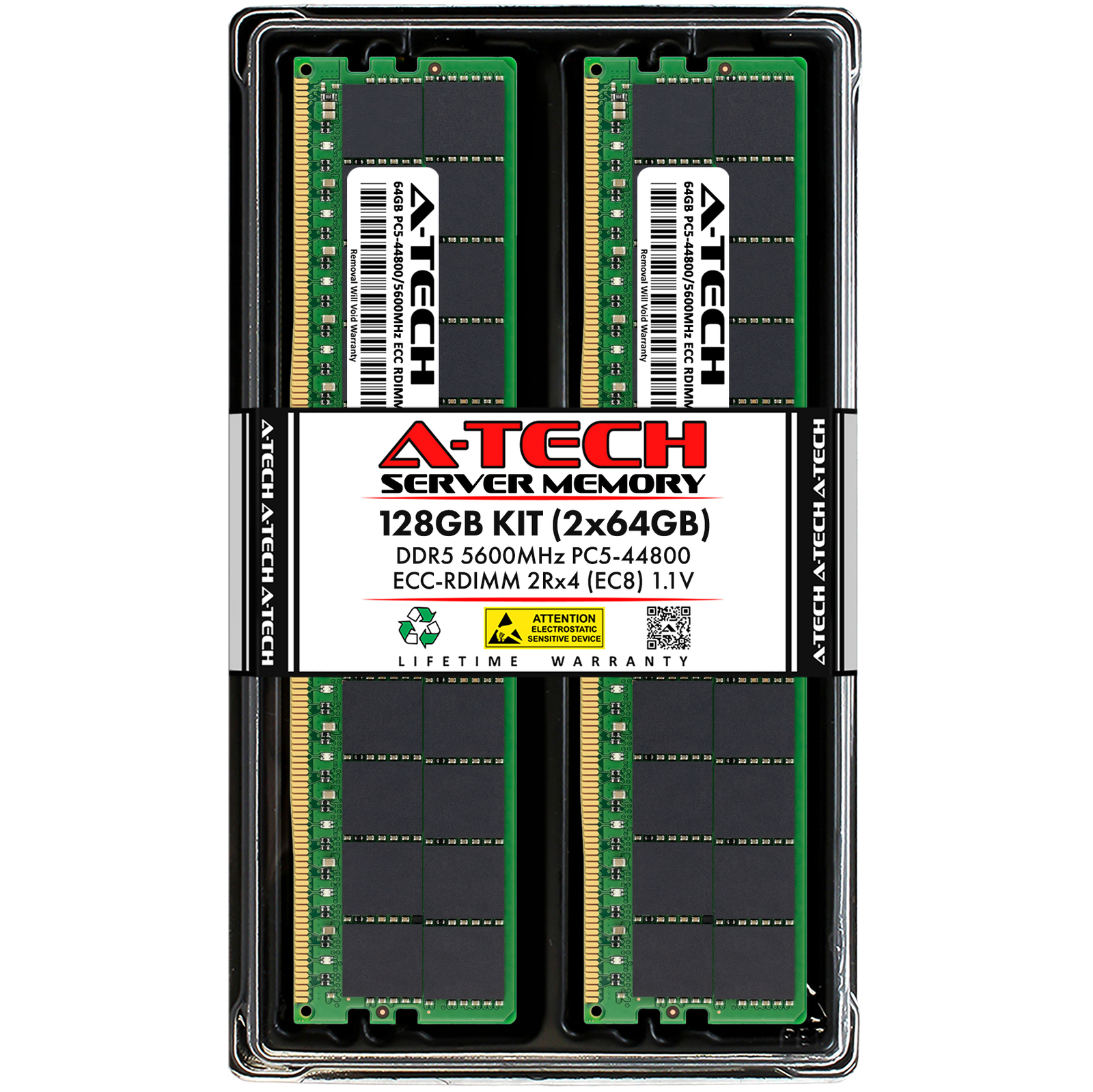A-Tech 128GB 2x 64GB 2Rx4 PC5-44800R RDIMM DDR5 ECC REG EC8 Server Memory RAM