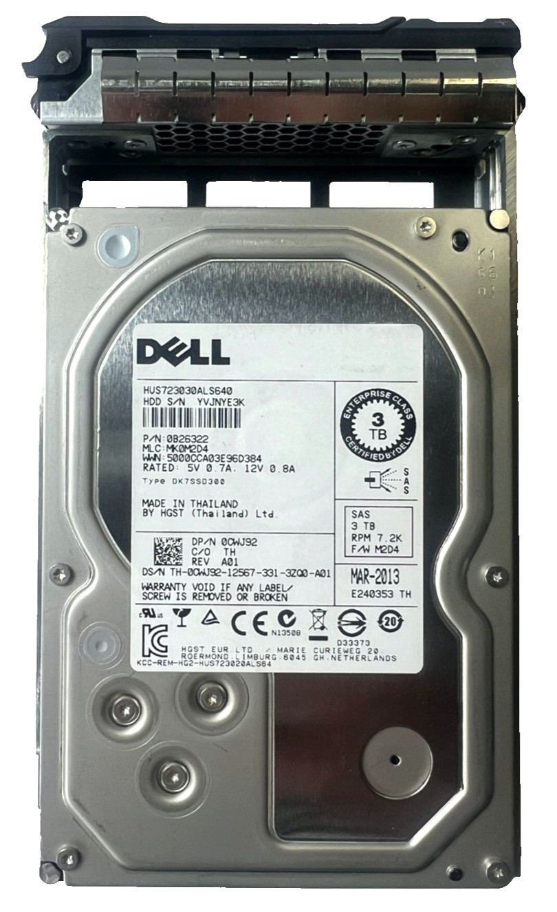 Dell CWJ92 3TB SAS 3.5 7.2K 6G HUS723030ALS640  W/ TRAY 0CWJ92 0B26322 TESTED