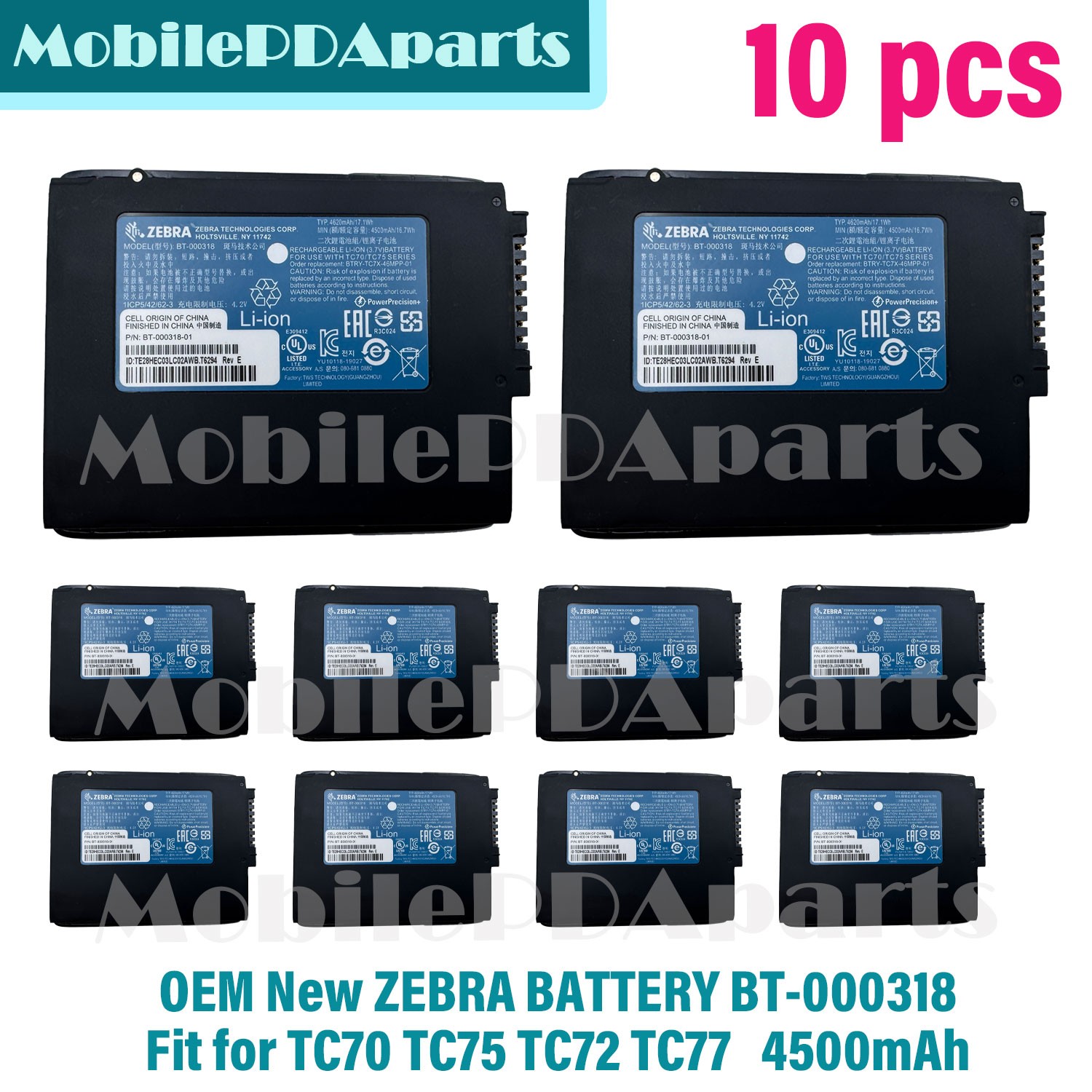 Lot of 10 OEM New BATTERY ZEBRA TC70 TC75 TC72 TC77 BT-000318 BRTY-TC7X-46MPP-01