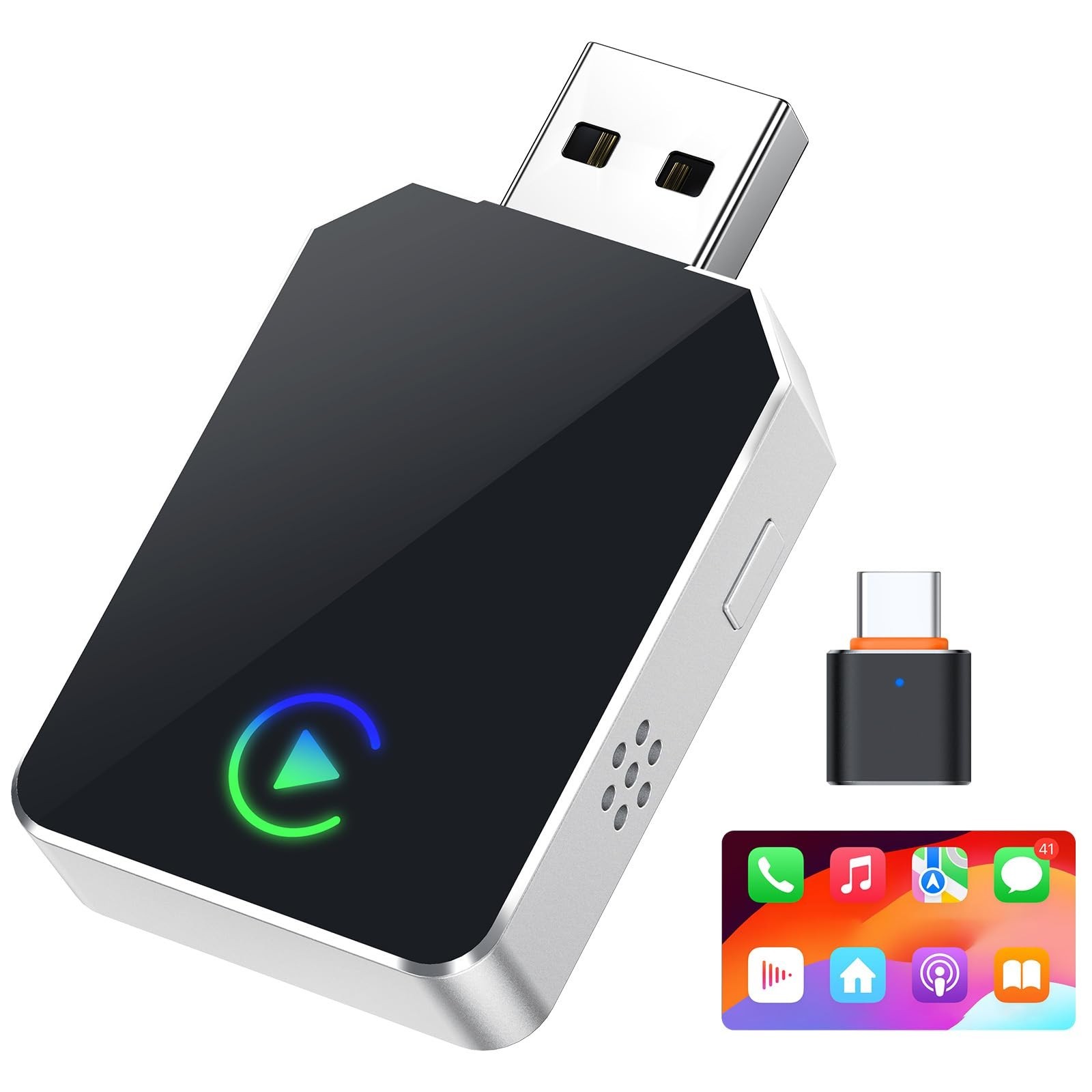 Wireless CarPlay Adapter for iPhone, 2026 Upgraded 2-in-1 Android Auto CarPlay W