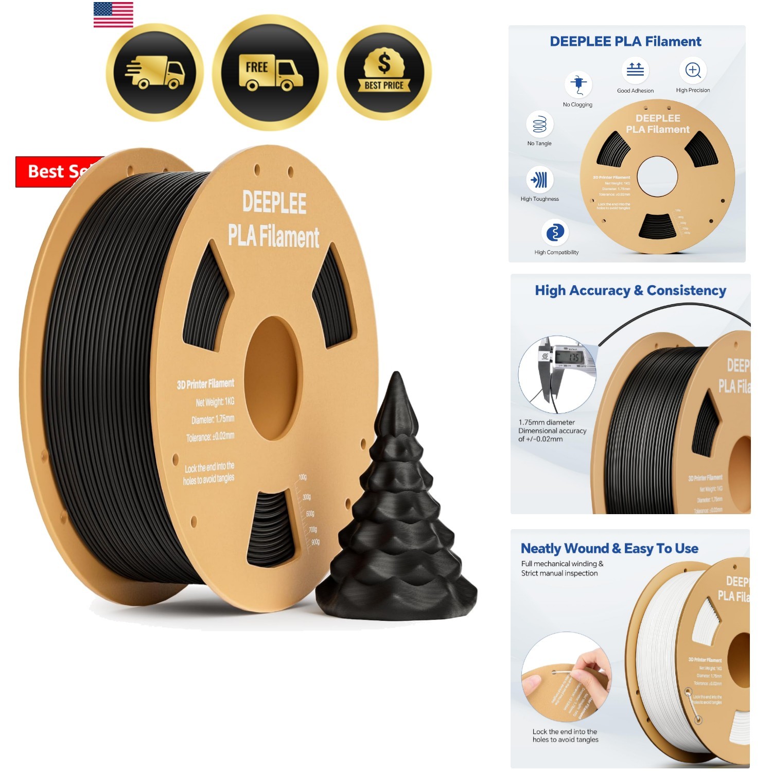 PLA 1.75mm 3D Printer Filament, Dimensional Accuracy +/- 0.02mm, Neatly Wound...