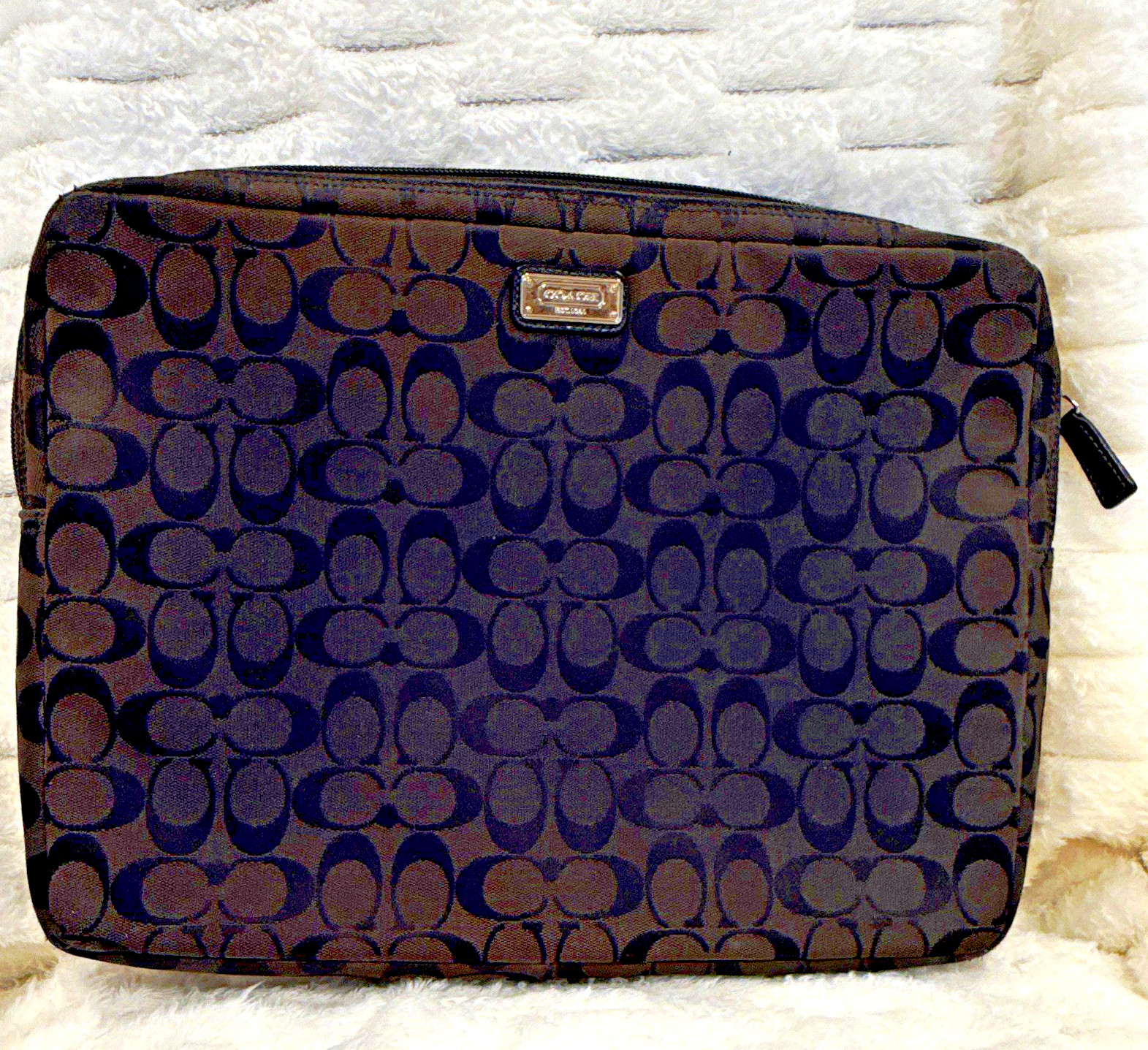 Coach Signature C Black Gray Padded Laptop Sleeve Case Zip 14" Computer Bag