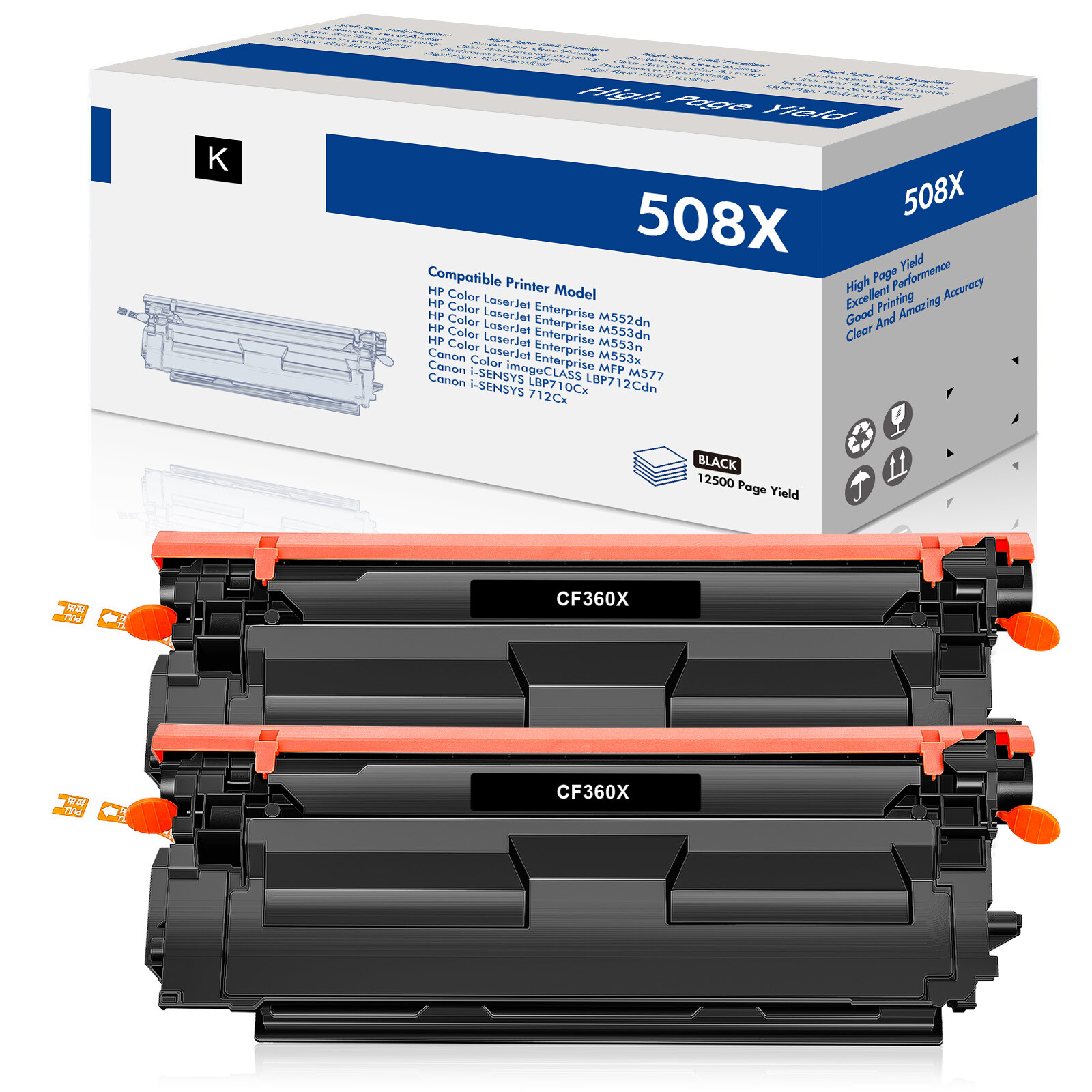 2x Black Toner Fit For HP CF360X 508X Laserjet Enterprise M553n M553dn M577Z MFP