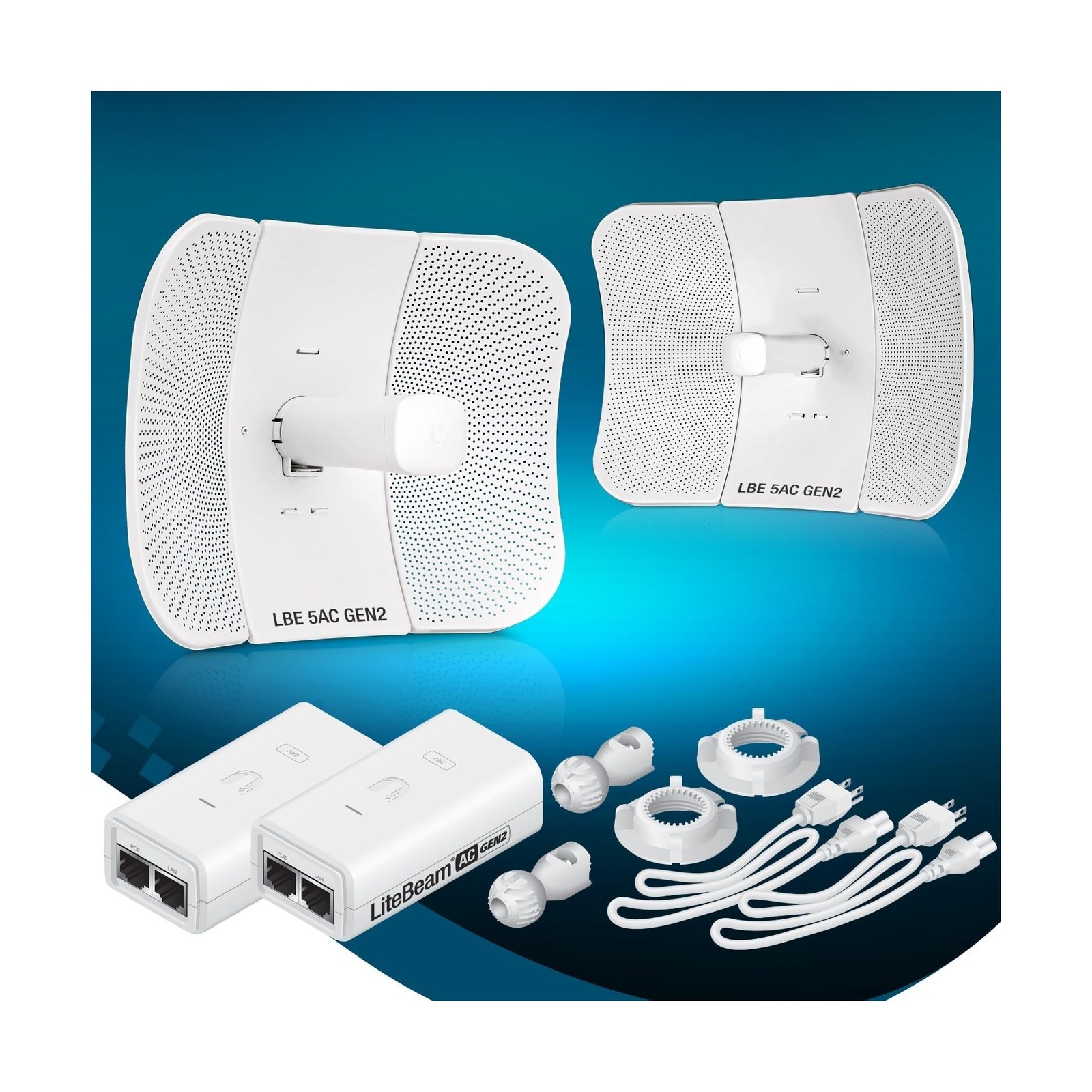 Wireless Bridge LBE-5AC-GEN2 PRE-CONFIGURED Bundle of 2 Ubiquiti LiteBeam 5AC...