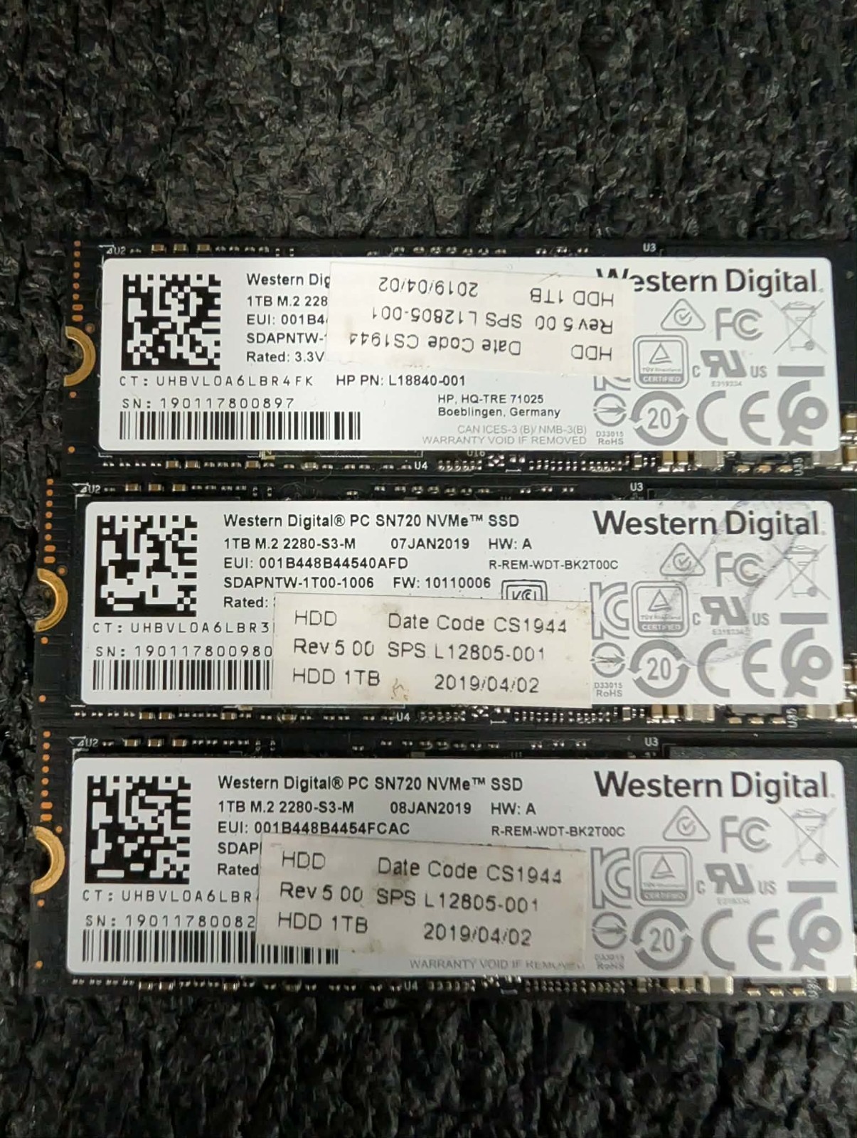 Lot 3 HP L18840-001 SDAPNTW-1T00-1006 SN720 1TB M.2 2280 PCIe 3.0×4 NVMe 1.3 SSD