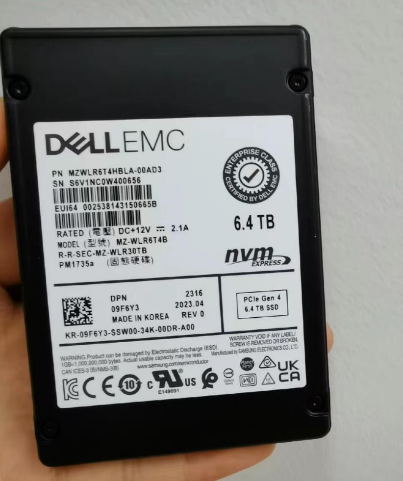 DELL EMC PM1735 6.4TB SSD U.2 NVME PCIe Gen4 MZWLR6T4HBLA-00AD3 MZ-WLR6T40