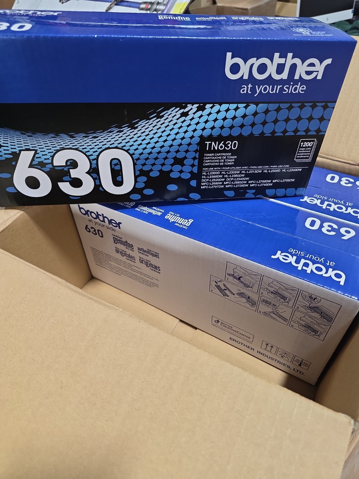 3 New Brother TN630 Genuine Original Standard Black Toner Cartridge 1200 Pages