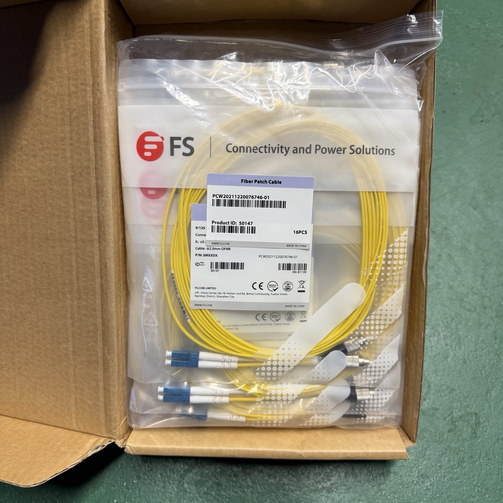 Lot FS 50147 9/125 Single Mode Fiber Optic Duplex LC/UPC-LC/UPC Patch Cable 4m