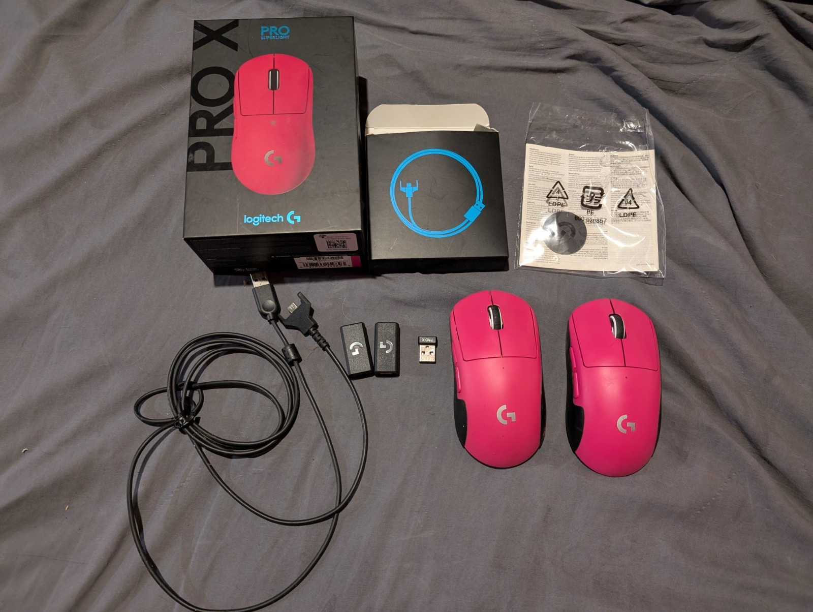 FOR PARTS  TWO Logitech G Pro X Superlight Wireless Gaming Mouse Red READ